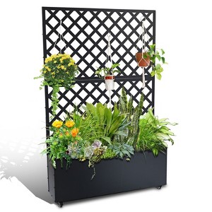 73x47 Metal Planter Box with Trellis,Raised Garden Bed with Wheels,Garden Box with Privacy Screen Drainage Holes for Climbing Plants Flower Vegetable - 1 of 4