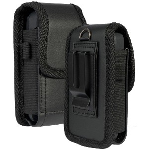 Nakedcellphone Pouch for Flip Phone (Orbic Journey Pro / Lite, Iris Flip, Jitterbug Flip 2) Vegan Leather Case (Harness, Metal Clip, Magnetic) - Black - 1 of 4