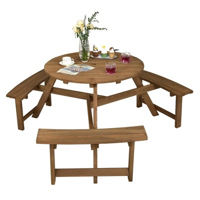 6 Feet Outdoor Picnic Table Bench Set for 6-8 People-Brown | Costway