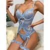 Clotth Women's Lace Lingerie Set - Hollow Out Lingerie Bodysuit With thong & Thigh Bands, Elegant Floral Embroidery, Transparent Design - 4 of 4
