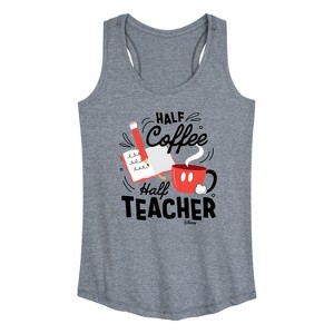Women's - Disney - Half Coffee Half Teacher Graphic Racerback Tank - 1 of 4