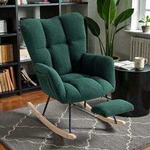 Mshliw Teddy Fabric Rocking Chair with Adjustable Footrest, High Back ...
