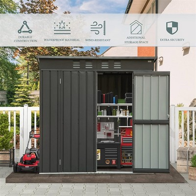 Outdoor Storage Shed with 16 Air Vents, 2 Lockable Door, Slope Roof Garden Storage Cabinet, Anticorrosive, Rust-proof Metal Tool Shed for Backyard
