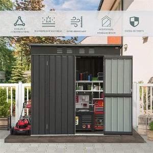 Outdoor Storage Shed with 16 Air Vents, 2 Lockable Door, Slope Roof Garden Storage Cabinet, Anticorrosive, Rust-proof Metal Tool Shed for Backyard - 1 of 4