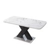 Gulches Modern Stretchable Rectangle Dining Table Printed White Marble MDF Top Black X Shape Legs Metal Base 220 LBS Load Bearing - 4 of 4