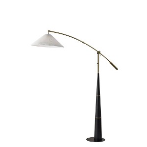 Adesso Leroy Arc Lamp Black: Adjustable Height, Antique Brass Base, Pleated Fabric Shade, ETL Listed - 1 of 4