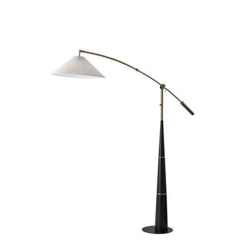 Adesso Leroy Arc Lamp Black: Adjustable Height, Antique Brass Base, Pleated Fabric Shade, ETL Listed - image 1 of 4