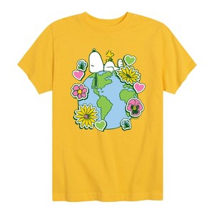 Boys' - Peanuts - Snoopy Woodstock Earth Stickers Short Sleeve Graphic T-Shirt - 1 of 4