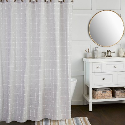 Neutral Windowpane Texture Fabric Shower Curtain 72" x 70"