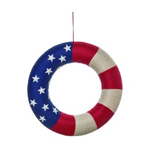 Transpac Foam 18.5 in. Red White and Blue 4th of July Patriotic Ribbon Wrapped Americana Wreath - 1 of 4