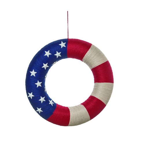 Transpac Foam 18.5 in. Red White and Blue 4th of July Patriotic Ribbon Wrapped Americana Wreath - image 1 of 4