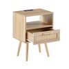 Natural 15.75" Rattan End Table with Power Outlet, USB Ports, Drawer and Solid Wood Legs - Modern Nightstand/Side Table - 3 of 4