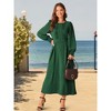 INSPIRE CHIC Women's Elegant Frilled Crewneck Midi Long Sleeve Pleated A-Line Flowy Dress with Pockets - 4 of 4