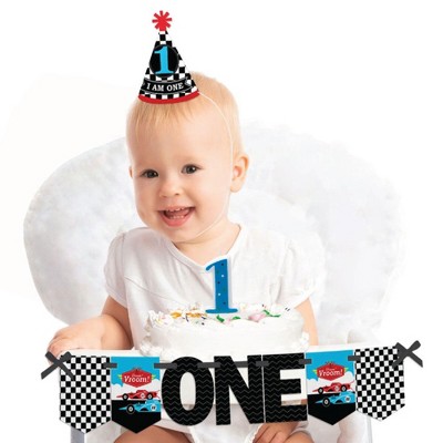 Big Dot of Happiness Let's Go Racing - Racecar 1st Birthday - First Birthday Boy Smash Cake Decorating Kit - Race Car High Chair Decorations