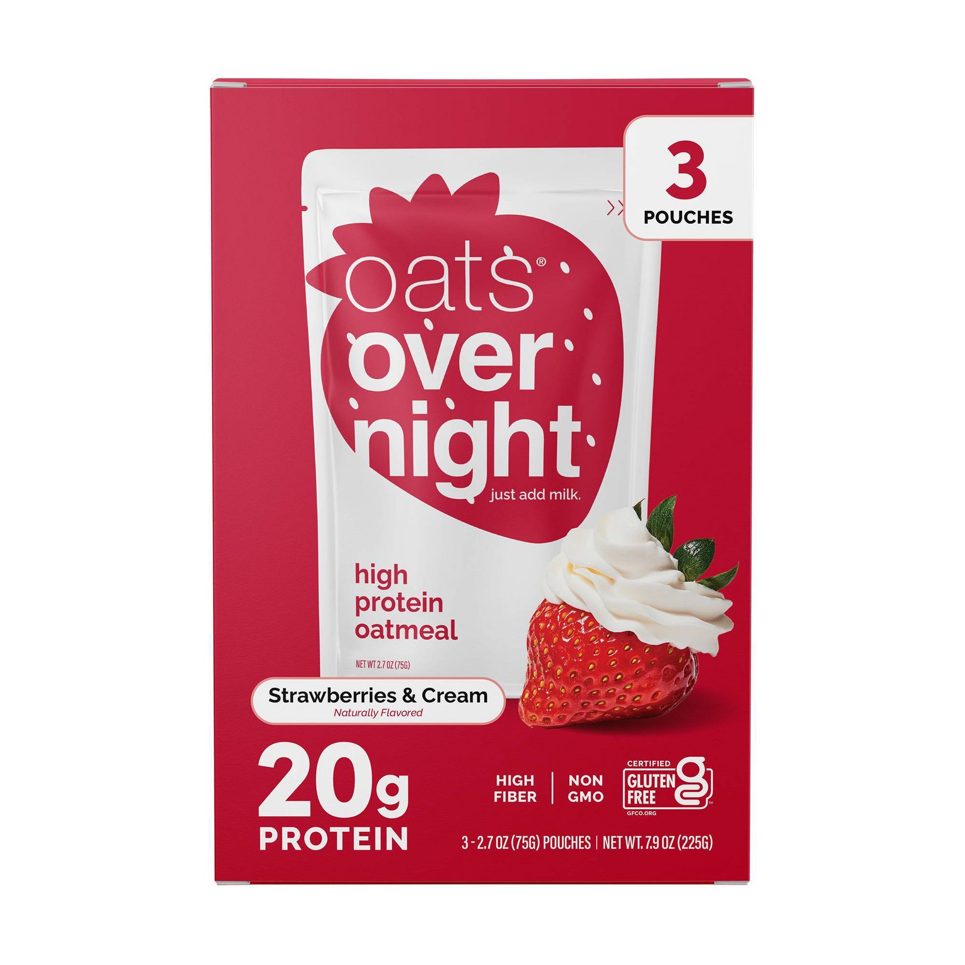 Oats Overnight Strawberries and Cream Breakfast Shake Pouch - 7.9oz/3ct
