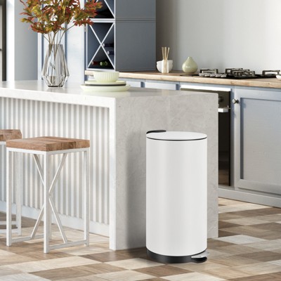 30L/8 Gallon Round Trash Can, Step-on Garbage Can with Soft Close Lid, Wastebasket with Removable Inner Bucket for Bedroom, Living Room, Office