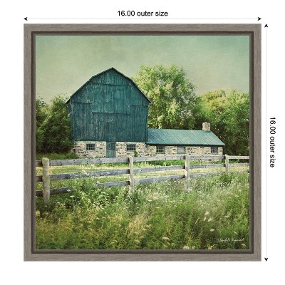 Blissful Country Barn Landscape Framed Canvas Print in Graywash