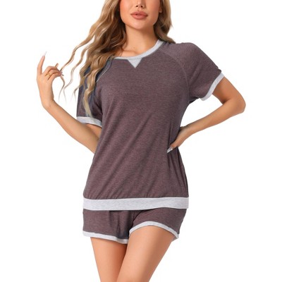 cheibear Women's Short Sleeve Sleepwear with Pockets Casual Short Pajama Sets 2 Pcs