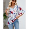 Women's 3/4 Bell Sleeve Shirt Loose Fit V Neck Blouse Cute Tops - 3 of 4