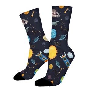 Rocket Planet Print Women Printed Crew Socks Funny Funky Socks Soft Polyester Novelty Gifts for Artists Men - 1 of 1