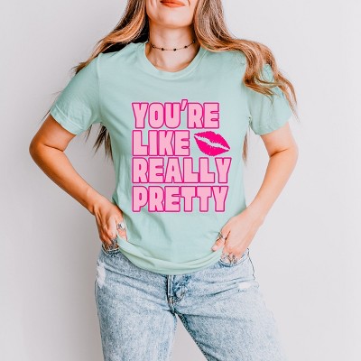 Simply Sage Market You're Like Really Pretty Lips Short Sleeve Tee - M - Seafoam