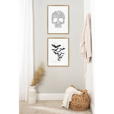 Gold Framed Skull Floral Print Canvas Wall Art, 18x24