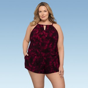 Aqua Green, Women's Keyhole Blouson Romper - 1 of 3