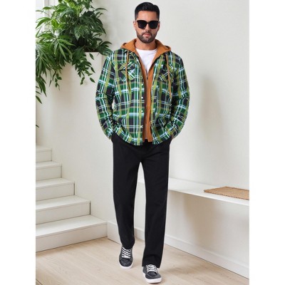 INSPIRE CHIC Men's Quilted Drawstring Hooded Zipper Padded Plaid Jacket Green Khaki Large — фото 2