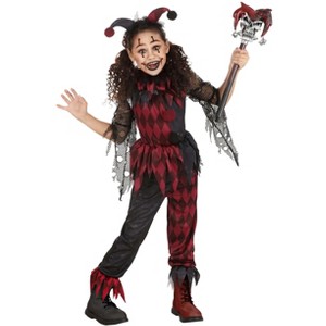 HalloweenCostumes.com Kid's Jinxed Jester Clown Costume, Premium Top, Pants & Headband Outfit - 1 of 4