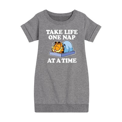 Girls' - Garfield - Take Life One Nap Graphic Short Sleeve Fleece Dress