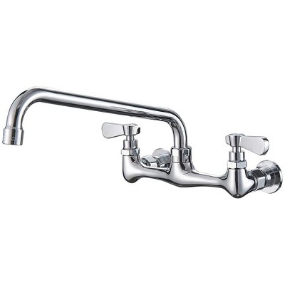 BWE Double Handles Wall Mount Modern Standard Kitchen Faucet With 8 Inch Swivel Spout 8" Center