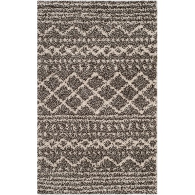 Luxurious Brown Ivory Hand-Knotted Shag Area Rug 3' x 5'