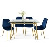 Mona+Bingo 5 Piece Gold Rectangular Clear Tempered Transparent Glass Table with 4 Upholstered Side Chairs-Maison Boucle - 4 of 4