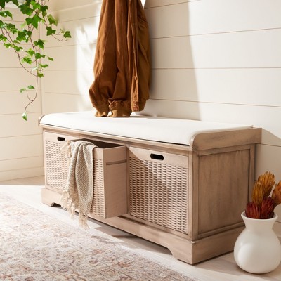 Landers Sand Cushioned 3-Drawer Storage Bench