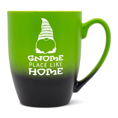 Elanze Designs Cute Witty Coffee Cup Mug 12 Ounce Ceramic With Ombre Gradient Gnome Place Like Home Green and Black