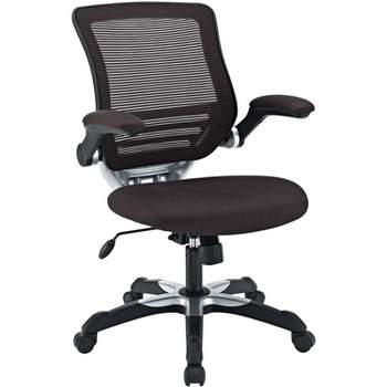 Modway Edge Mesh Back and Mesh Seat Office Chair In Black With Flip-Up Arms in Brown