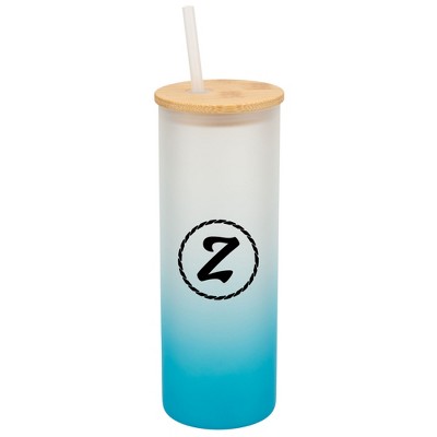 Elanze Designs Z Monogram Letter Initial Rope Circle Wrap-Around Design 25 Ounce Frosted Gradient Glass On-The-Go Coffee Travel Skinny Tumbler Mug