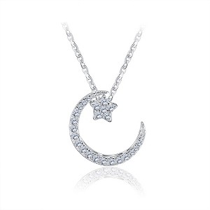 Moon Star Pendant Necklace Women  Sterling Silver Clear Cz Ginger Lyne Collection - 1 of 4