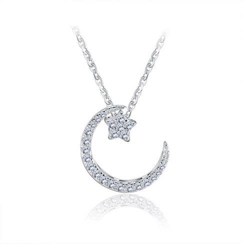 Moon Star Pendant Necklace Women  Sterling Silver Clear Cz Ginger Lyne Collection - image 1 of 4