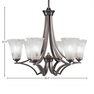 Toltec Lighting Zilo 6 - Light Chandelier in  Graphite with 5.5" Fluted Italian Ice Shade