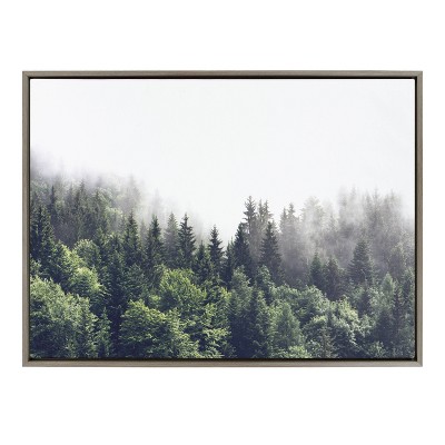 28" x 38" Sylvie Lush Green Forest on a Foggy Day Framed Canvas Gray - Kate & Laurel All Things Decor