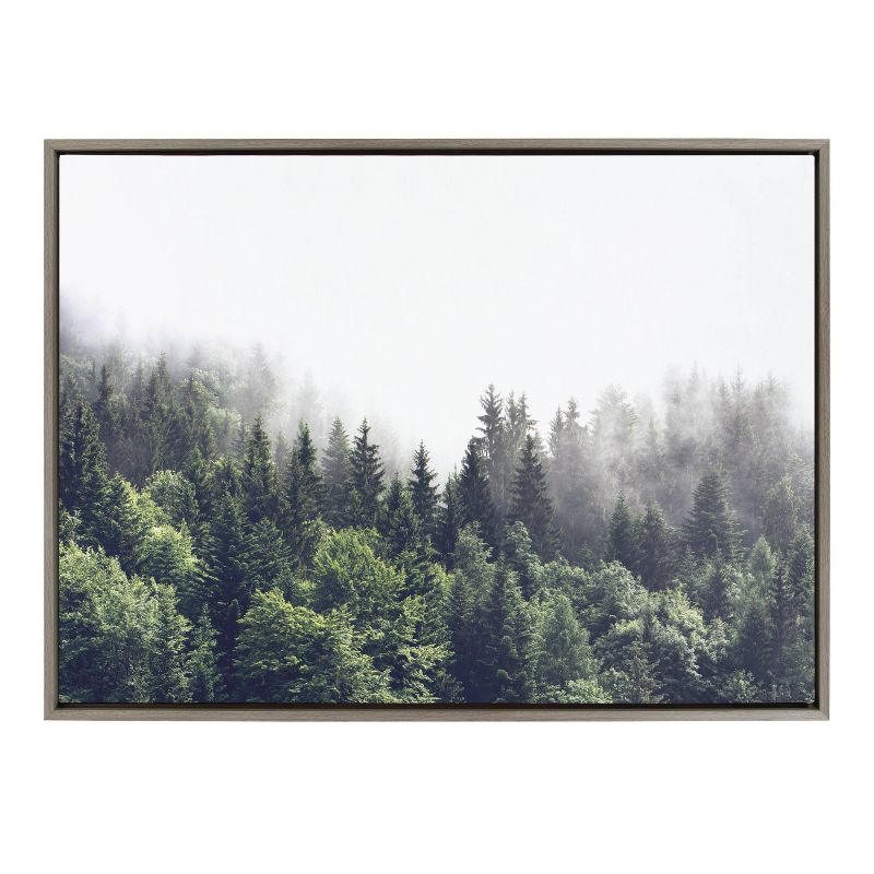 Sylvie Lush Green Forest on a Foggy Day Framed Canvas - Kate & Laurel All Things Decor, 1 of 7