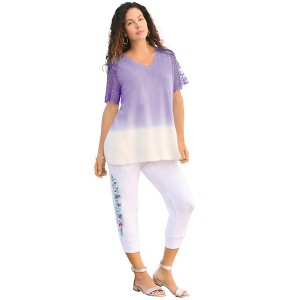 Roaman's Lace-Sleeve Ombre Slub Tee - 1 of 4