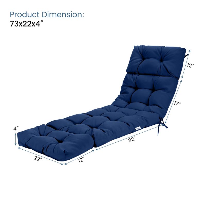 Costway 73'' Lounge Chaise Cushion Padded Recliner Cushion Indoor Outdoor Navy/Orange, 2 of 9
