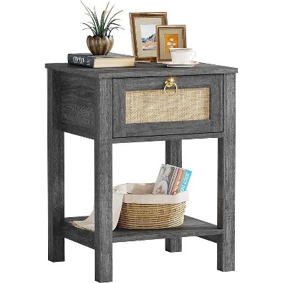 Gerrico 20" Rattan Nightstand Boho End Table with Drawer and Storage Shelf, Farmhouse Cane Accent Bedside Night Stands for Bedroom Small Space Sofa