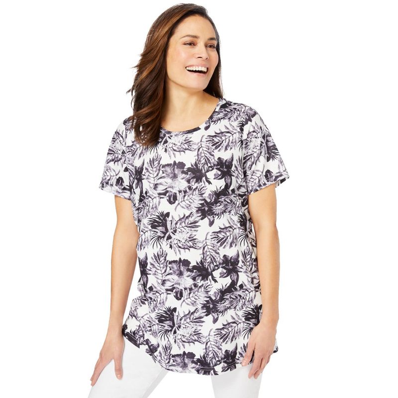 Woman Within Women's Plus Size Short Sleeve Watercolor Tunic, 1 of 2