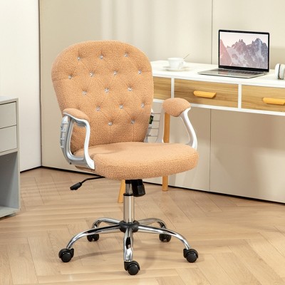 Vinsetto Teddy Fleece Home Office Chair Biscuit chair- Adjustable Height & Swivel Desk Chair in Khaki