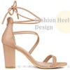 Perphy Women's Open Round Toe Strappy Lace Up Chunky Heel Sandals - 4 of 4