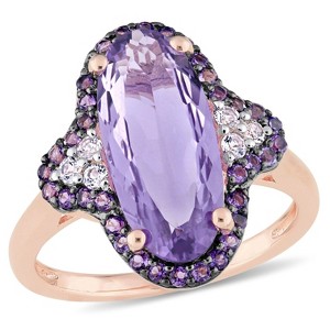 EVERLY JEWELRY | Rose Plated Sterling Silver 3.5 CT TGW Oval Cut Amethyst and African Amethyst and White Topaz Ring - 1 of 4