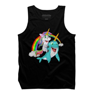 Men's Design By Humans Rainbow Unicorn and Narwhal Horn Friends By ZeusSE Tank Top